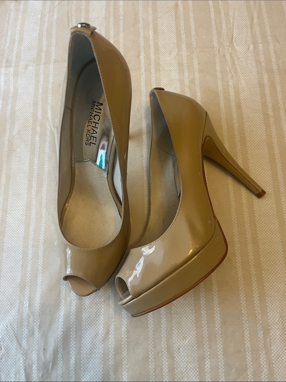 Michael Kors Nude Patent Peep-Toe Platform Pumps